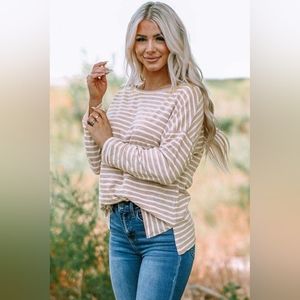 Medium Pink white stripe long sleeve- New with tags